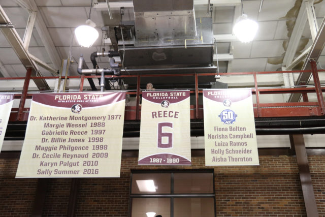 Gabrielle Reece Jersey Retirement Ceremony in Tully Gym before the UNC - FSU volleyball match.